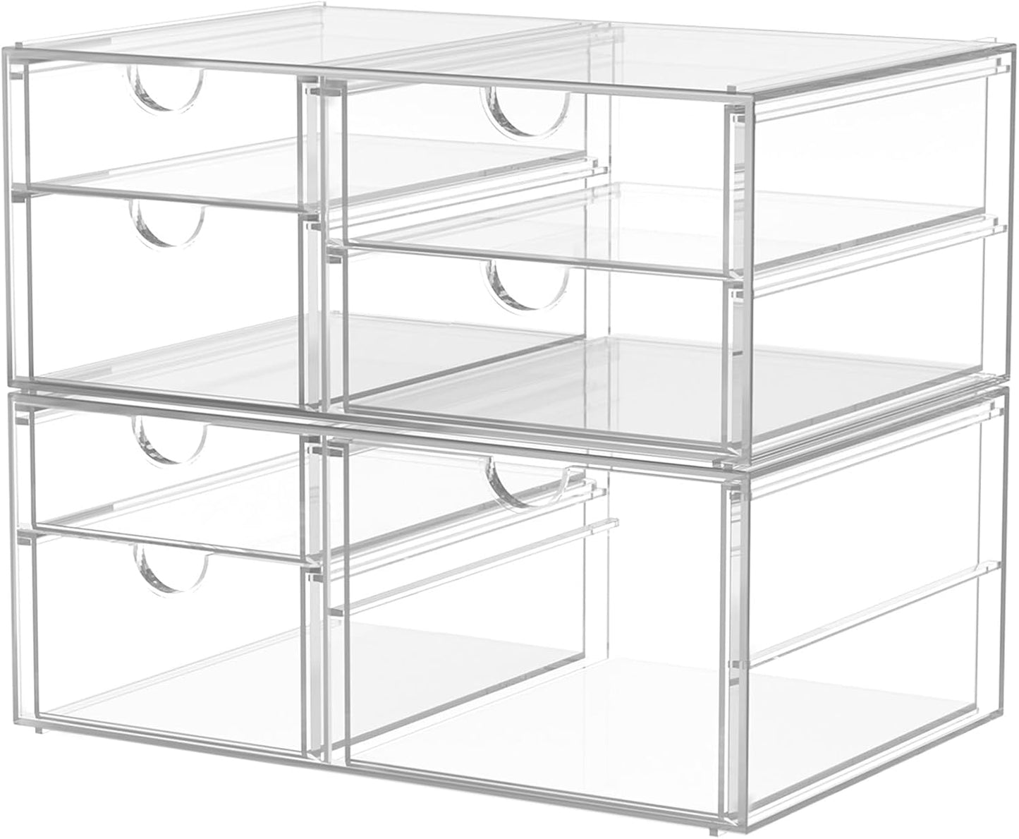 caktraie Makeup Organizer Storage With 16 Drawers, 4 Pcs Desktop Office Supplies, Desk Organizers, Clear Accessories, Dustproof Storage Drawer and for Make Up, Jewelry, Pen, Stationary