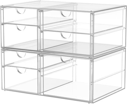 caktraie Makeup Organizer Storage With 16 Drawers, 4 Pcs Desktop Office Supplies, Desk Organizers, Clear Accessories, Dustproof Storage Drawer and for Make Up, Jewelry, Pen, Stationary