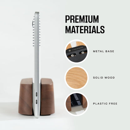 COREMINDED Adjustable Dual Vertical Laptop Stand for Desk, Wooden Laptop Holder, MacBook Pro Stand, Wood Mac Air Dock