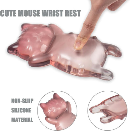 Ergonomic Gel Mouse Wrist Rest – Clear Cute Cat Mouse Wrist Rest, Comfort & Support for Typing and Gaming (Pink)