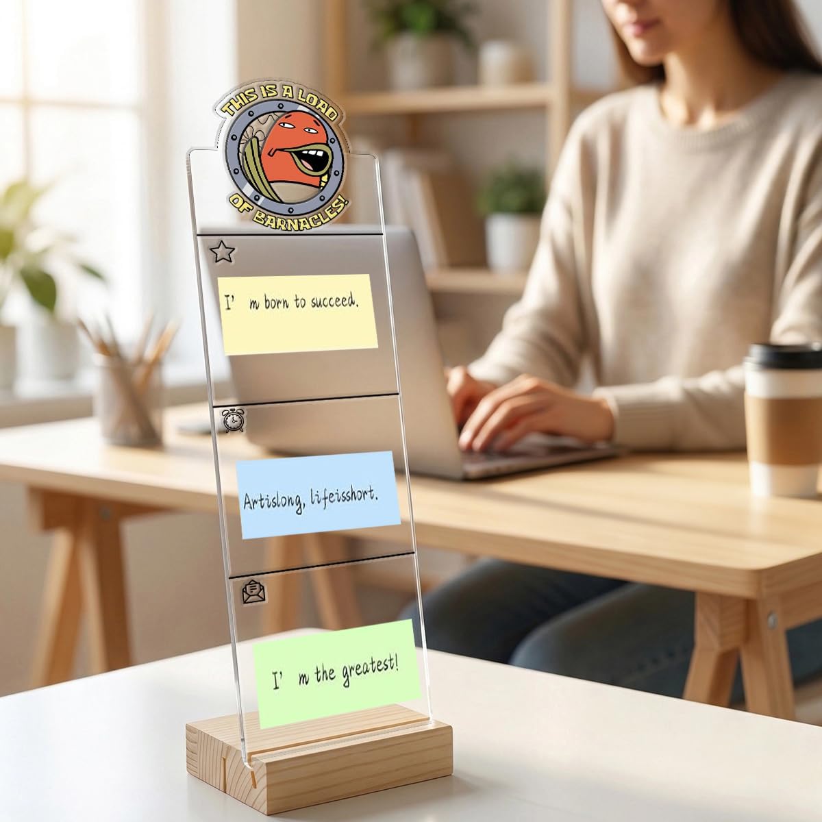 Monitor Memo Board Computer Monitor Memo Board Sticky Note Organizer Hold On Partner Im Overstimulated Sign Acrylic Desk Accessories Removable Wooden Base Set Sticky Notes 100 Sheets 11.8×3.1 inches