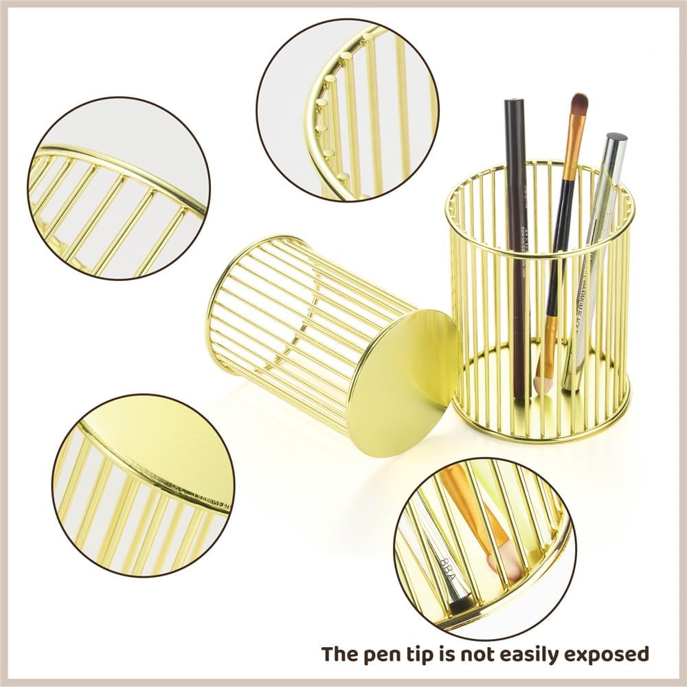 2 Sets Metal Pen Holder for Desk,Makeup Brushes Cup Holder, Pencil Holders, Pen cup, Home and Office Organizer, Black