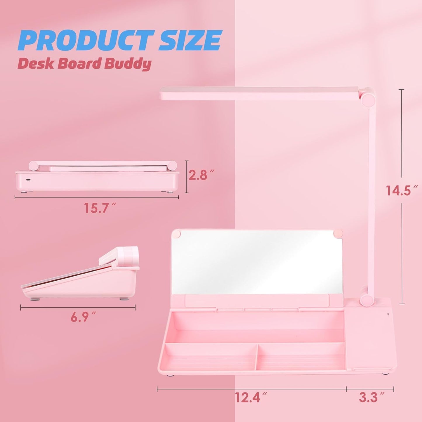 SHANTRA 16'' x 7'' Desktop Whiteboard with Fast Charger Station & Adjustable LED Lamp, Pink Desk Dry Erase Board with Organizer, Computer Pad & Keyboard Stand for Home, School, Office Desk Accessories