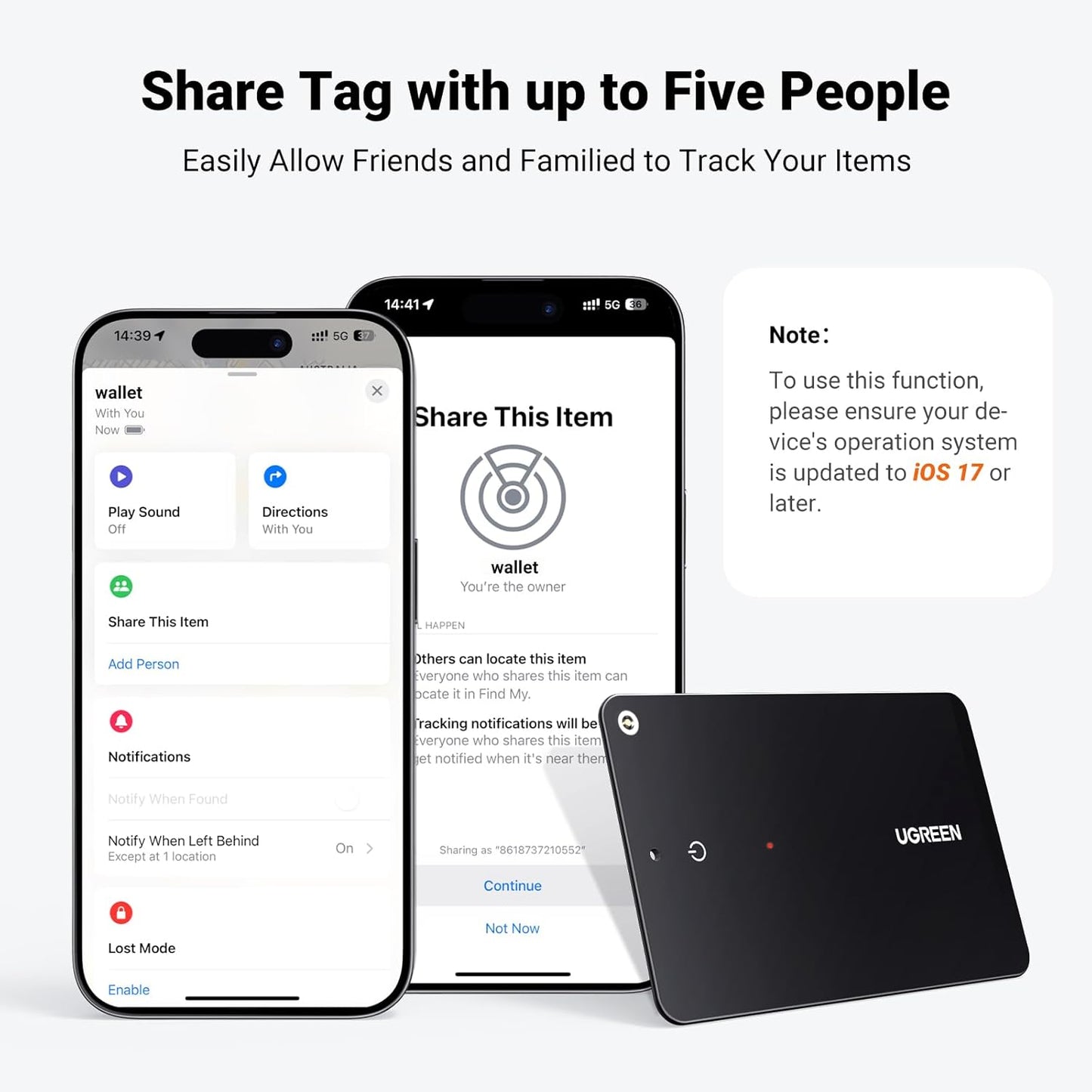UGREEN FineTrack Slim Wallet Tracker Card (iOS Only), Bluetooth Tracker Card Finder 0.07in &IP68 Waterproof &One Charge Lasts A Year, Work with Apple Find My Rechargeable Tracker[Apple MFi Certified]
