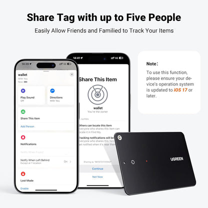 UGREEN FineTrack Slim Wallet Tracker Card (iOS Only), Bluetooth Tracker Card Finder 0.07in &IP68 Waterproof &One Charge Lasts A Year, Work with Apple Find My Rechargeable Tracker[Apple MFi Certified]