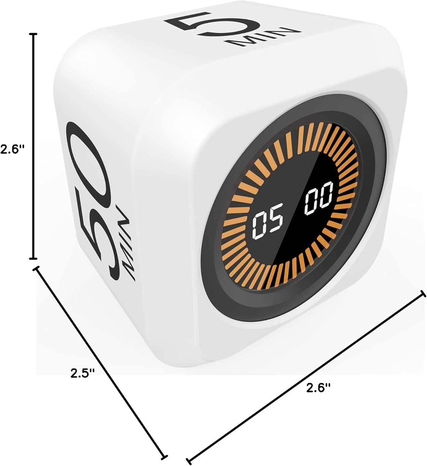 Rotating Cube Visual Pomodoro Timer 5, 25, 10 50 Minutes Preset + Custom Countdown, Rechargeable Desk Productivity Flip Timer with Detachable Silicone Cover for ADHD Study Work Kitchen School (White)
