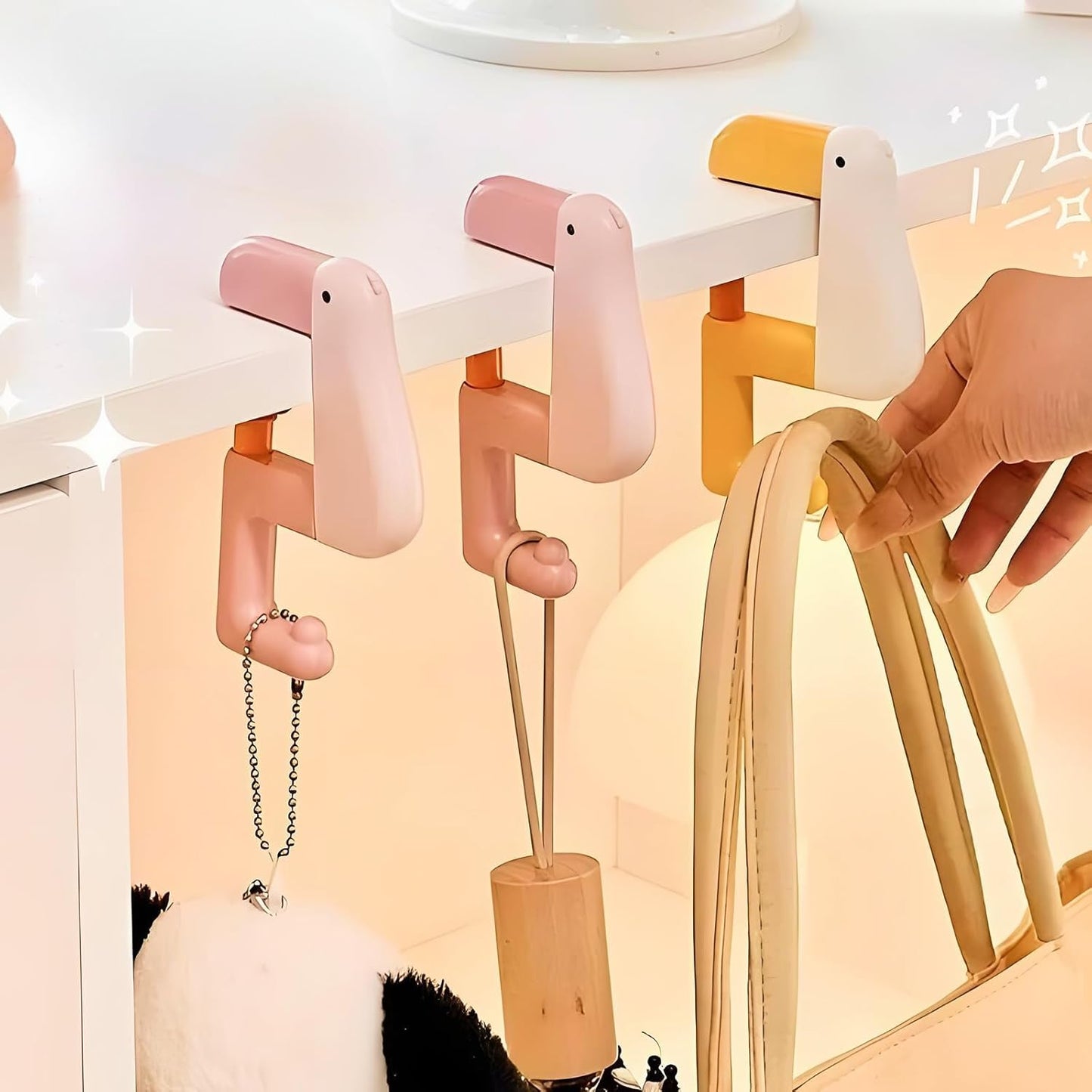 3 Pieces Foldable Table Hook Duck Shape Portable and Removable, No Drilling Bag Holder Bag Clip for Office Storage