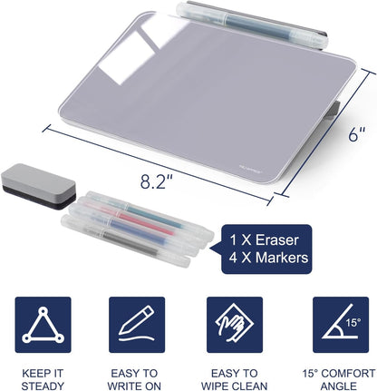 Small Desktop Glass Dry-Erase Whiteboard - 8 X 6 Inches Tabletop Easel Whiteboard with Stand, Desk Board Buddy for Artist, Teacher and Student