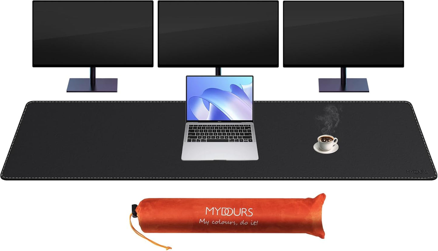 Mydours 40" x 20" Extra Large Desk Mat, PU Leather & Cork Desk Pad, Large XXL Desk Mouse Pad for Workstation, Office, Home, Computer Desk Mat with Keyboard & Mouse (Black)