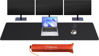 Mydours 40" x 20" Extra Large Desk Mat, PU Leather & Cork Desk Pad, Large XXL Desk Mouse Pad for Workstation, Office, Home, Computer Desk Mat with Keyboard & Mouse (Black)