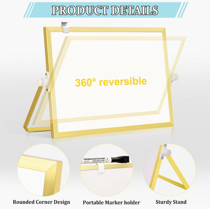 Dry Erase Magnetic White Board, 16" x 12" Double-Sided Desktop Whiteboard with Stand, Portable Small Whiteboard Set for Drawing, Office, Home