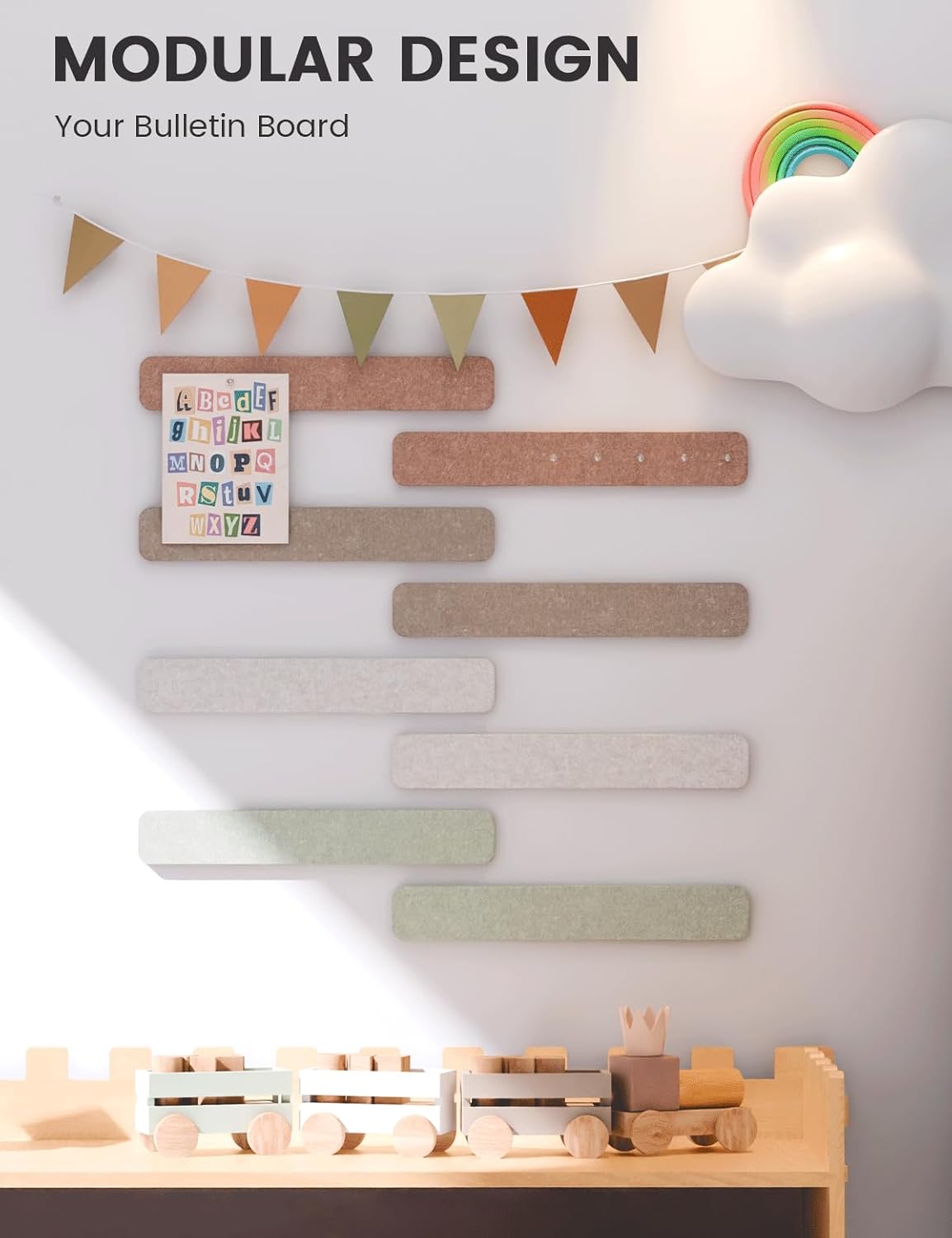 Fluxynara Cork Board Alternative Felt Strip Board 8-Pack 13"x2", Office Pin Board with 50 Push Pins, Adhesive Install for Bedroom Door & Home Office(Linen Dusk)