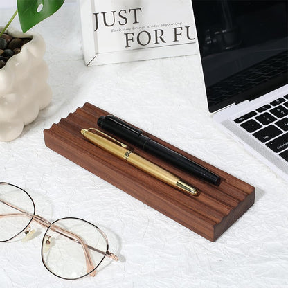 PH PandaHall Wooden Pen Tray 5 Groove Pens Holder 7.8x2.3x0.7inch Wave Pen Display Stand Rectangle Brown Desk Organizer Fountain Pens Holder for Home Office School Stationary Storage Supplies