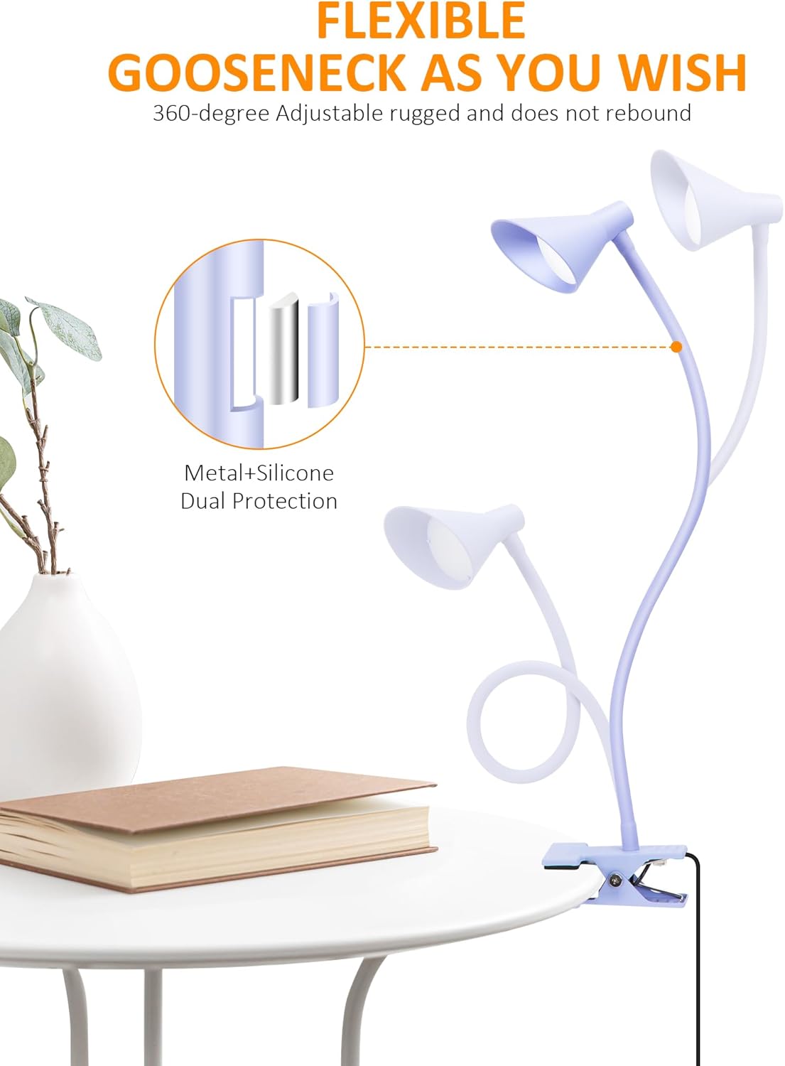 Clip on Light LED Reading Light for Books in Bed, Eye Care Dimmable Reading Lamp 3 Color & 10 Brightness Levels Flexible Clip on Lamp Reading Light for Bed Headboard Bedside Dorm Desk Table - Black