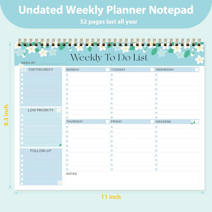 Weekly To Do List Notepad, Undated Planner with 52 Sheets (8.5''x11''), Desk Weekly Planner for Women & Man, Home School & Work
