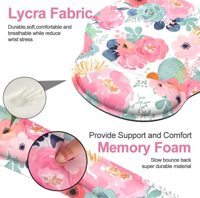 Ergonomic Mouse Pad with Wrist Rest and Keyboard Wrist Rest, Memory Foam Wrist Rest for Computer Keyboard, Easy Typing, Pain Relief, Mouse Pad Wrist Support for Gaming,Office, Laptop, Black Flower