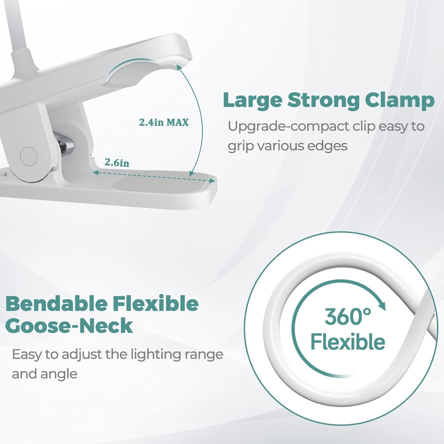 CUHIOY Rechargeable Clip on Reading Light for Bed, Battery Desk Lamp, 5 Color 5 Brightness & Touch Control Headboard Lamp, Large Clamp Lamp with Flexible Neck, Eye Protect LED Bedside Light, Pink