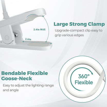 CUHIOY Rechargeable Clip on Reading Light for Bed, Battery Desk Lamp, 5 Color 5 Brightness & Touch Control Headboard Lamp, Large Clamp Lamp with Flexible Neck, Eye Protect LED Bedside Light, Pink