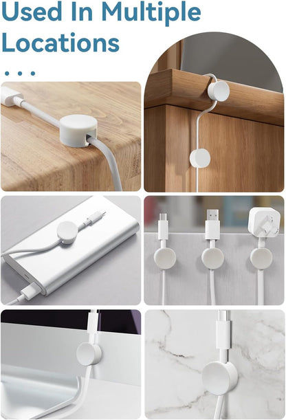 Maveek Magnetic Cord Clips Black, Silicone Cord Organizer Magnet Cable Holder Charging Cable Management Cord Keeper with Adhesive Metal Disc (5 Piece, Large Size)