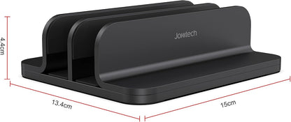JOKItech Dual Aluminum Vertical Laptop Stand Organizer, Sturdy Notebook Computer Holder Stand Compatible with New Liquid Retina XDR Apple MacBook Air/Pro/Neo, Mac mini, Apple TV & iPad Pro - Spacegray