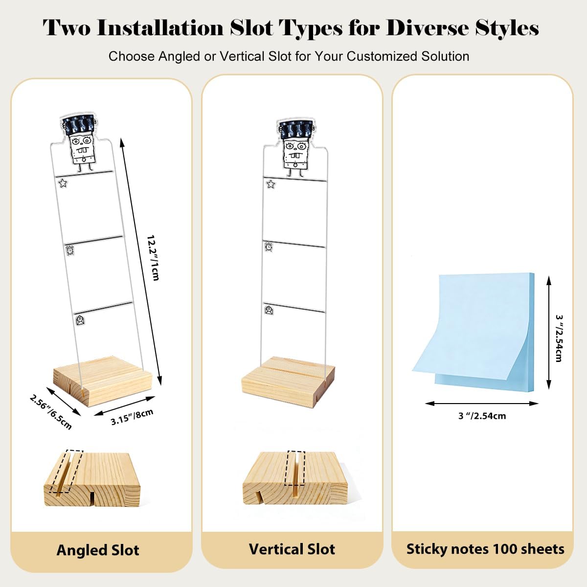 Monitor Memo Board Computer Monitor Memo Board Sticky Note Organizer Kidney Acrylic Desk Accessories Removable Wooden Base Set Sticky Notes 100 Sheets 11.8×3.1 inches