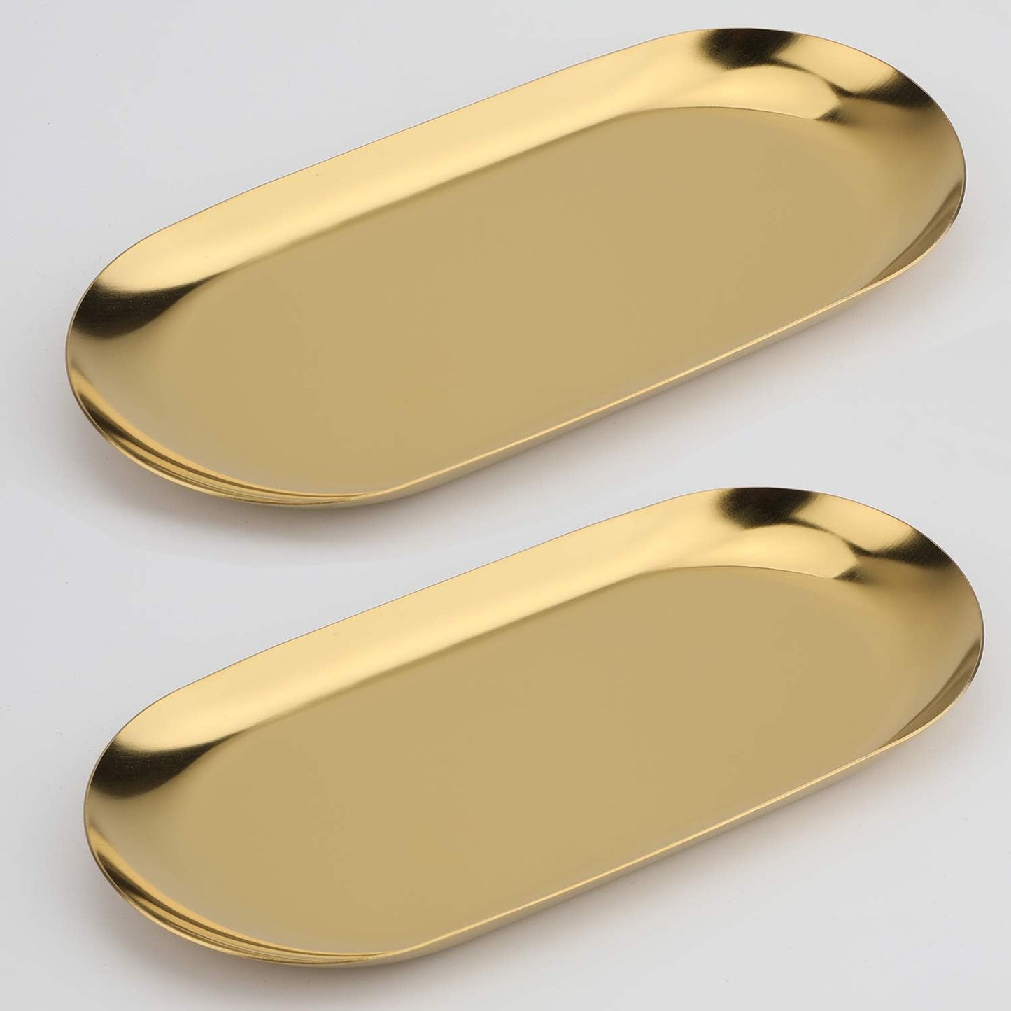 Stainless Steel Decorative Tray, Set of 2, 7 Inch Long, Jewelry Dish Cosmetics Organizer Bathroom Clutter Serving Platter Small Storage Tray, Oval, Matte Black