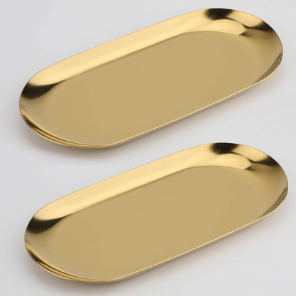 Stainless Steel Decorative Tray, Set of 2, 7 Inch Long, Jewelry Dish Cosmetics Organizer Bathroom Clutter Serving Platter Small Storage Tray, Oval, Matte Black