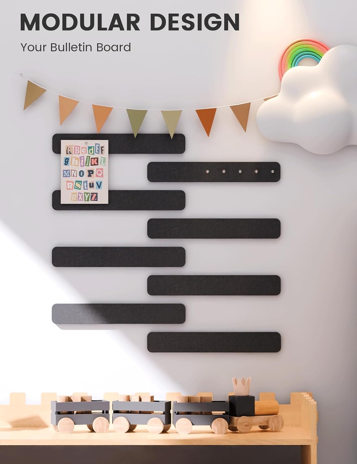 Fluxynara Cork Board Alternative Felt Strip Board 8-Pack 13"x2", Office Pin Board with 50 Push Pins, Adhesive Install for Bedroom Door & Home Office(Linen Dusk)