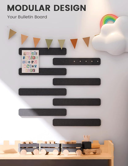 Fluxynara Cork Board Alternative Felt Strip Board 8-Pack 13"x2", Office Pin Board with 50 Push Pins, Adhesive Install for Bedroom Door & Home Office(Linen Dusk)