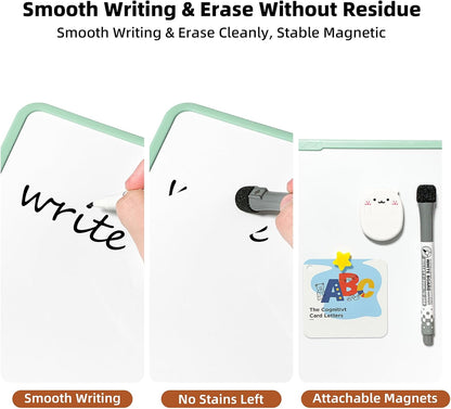 Colorful Dry Erase White Board 8.3x11in, Magnetic Desktop Board with Stand, 2 Markers (Eraser Head), 4 Magnets - Double-Sided Easel for Daily Planning, Memo, Office/Home/School (Blue)