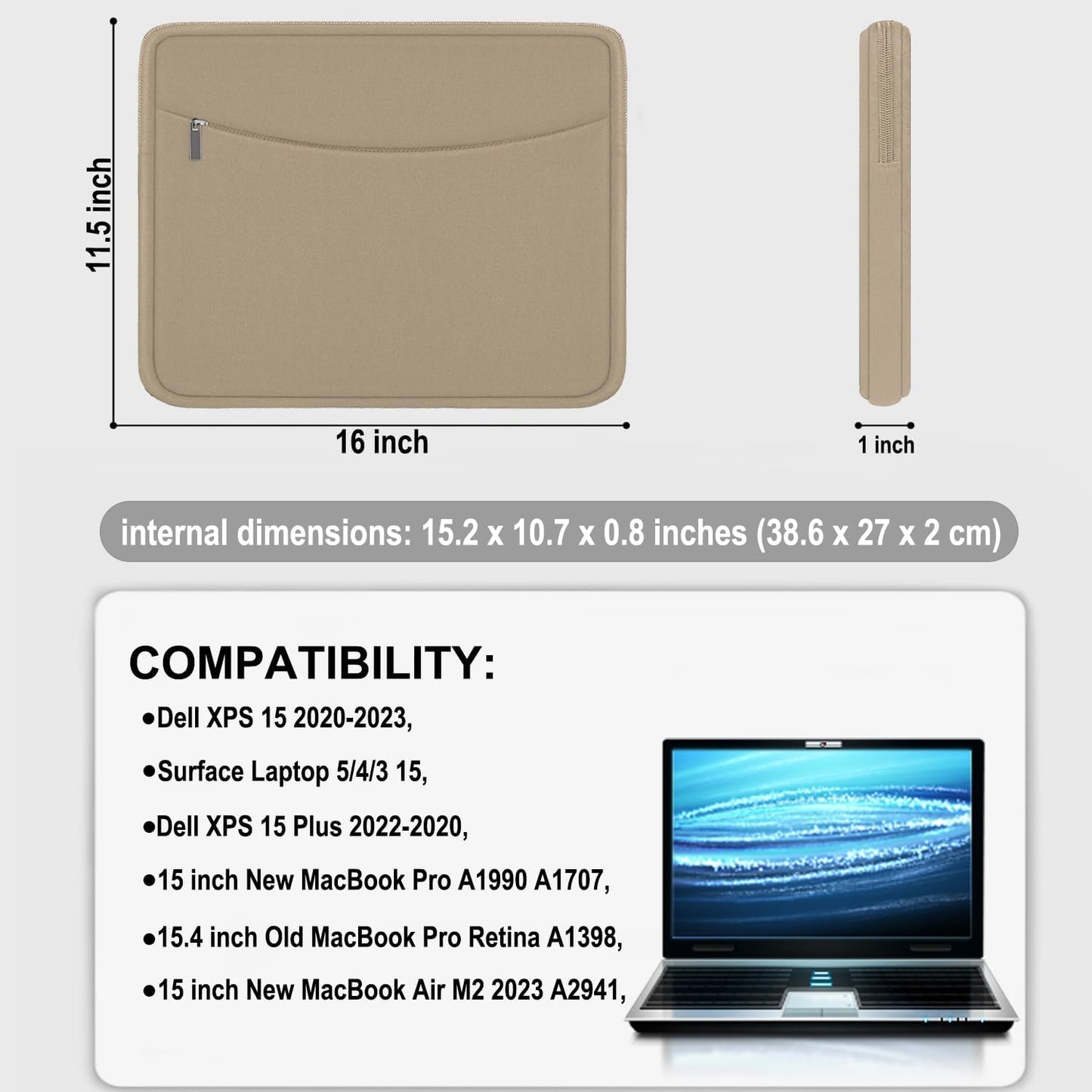 Laptop Sleeve Case 14 inch, Shockproof Protective Laptop Cover Briefcase Carrying Computer Bag with Accessory Pocket Portable Computer Sleeve for 14" MacBook, HP, Dell, Lenovo, Acer, Black