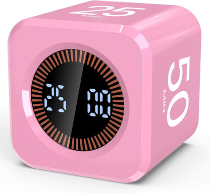 Digital Pomodoro Timer Cube 5/10/25/50min, Visual Productivity Flip Timer for Kids Classroom Desk, Custom Countdown, Silent and Sound Mode for ADHD Study Work Game Kitchen (Pink)