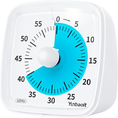 Yunbaoit Visual Timer with Night Light, 60-Minute Countdown Timer for Kids and Adults, Silent Classroom Timer, Time Management Tool for Home, School, or Work (Light Blue)