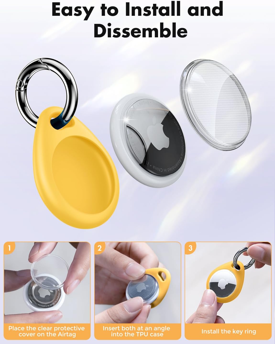 UNBREAKcable AirTag Holder for Apple - 4 Pack Air Tag Case [Fit Tightly Design] [Easy to Install] [Hold Securely] Waterproof TPU Protective Cover with Metal Keychain for Kids,Pet,Luggage,Backpack,Keys
