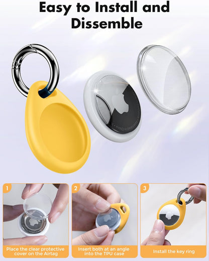 UNBREAKcable AirTag Holder for Apple - 4 Pack Air Tag Case [Fit Tightly Design] [Easy to Install] [Hold Securely] Waterproof TPU Protective Cover with Metal Keychain for Kids,Pet,Luggage,Backpack,Keys
