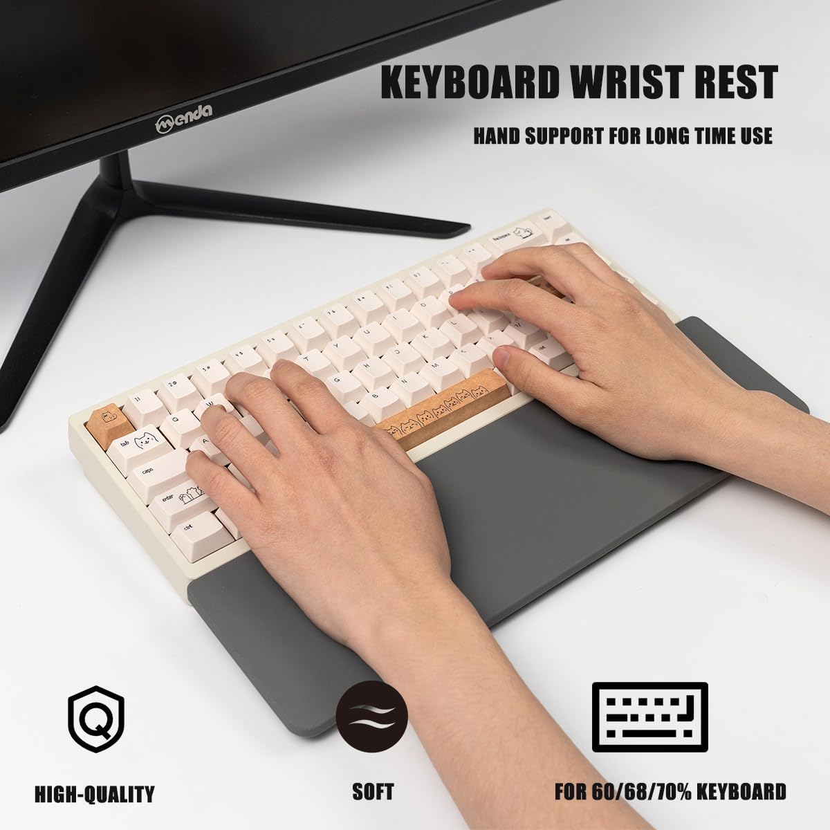 Ergonomic 75% Keyboard Wrist Rest-12.8" Silicone Non-Slip Keyboard Cushion, Computer Wrist Rest, Relief of Hand Pain(Grey)