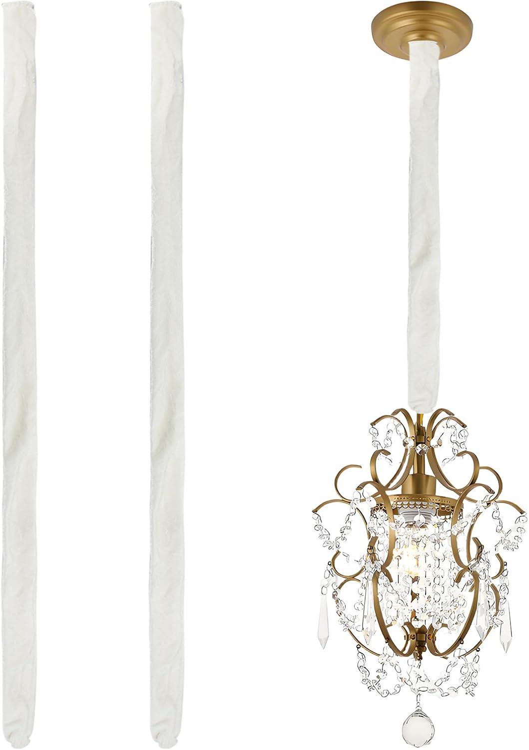 NICENEEDED 2 Pack Chandelier Fabric Cord Cover, White Chandelier Chain Cover Chain Cable Sleeve, Velvet Cloth Fabric Chain Sleeve Cord Hider Cable Management 47.2 inches