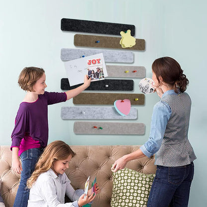 Vuzvuv 8 pcs Bulletin Board Bar Strips with 50 Pushpins & 10 Wooden Clip pins，Self Adhesive Cork Board for Wall，Felt Pin Board for School，Office Decor（Black White Grey）