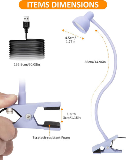 LiFMIRA Clip-on Reading Light - 3 Color Modes, 10 Dimmable Brightness, Eye Care Clamp Desk Lamp with Flexible Gooseneck for Reading in Bed, Desk, Headboard, Computer