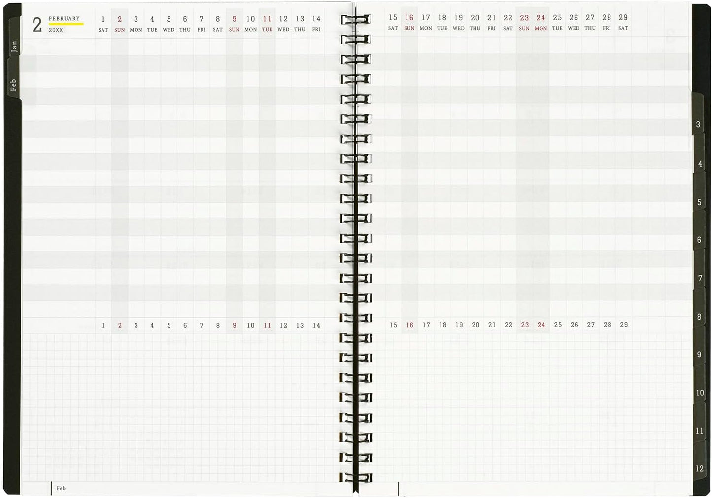 Maruman Mnemosyne Lined Notebook- Vertical A5, 5.83" x 8.27", 70 Sheets / 140 Pages, 7mm College Ruled With Center Line Journal, Perforated Pages & Wire-Bound to Lay Flat, Black, Made in Japan - Colors A