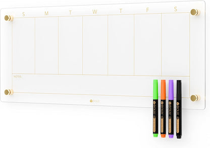 Glass Golden Weekly Dry Erase Calendar & Menu Whiteboard for Wall, Meal Planning & Grocery Shopping List White Board for Kitchen, 15x11, 7 Days Planner for Home, 4 Wet Erase Markers Included, Yeoux*