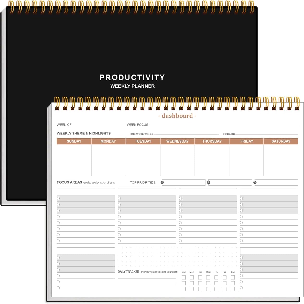 Weekly Productivity Planner - 8.5" x 11" Dashboard Desk Notepad Has 6 Focus Areas to List Tasks for Goals, Projects, Clients, Academic or Meal-Organize Your Daily Work Efficiently, 54 Weeks, Green