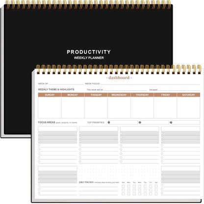 Weekly Productivity Planner - 8.5" x 11" Dashboard Desk Notepad Has 6 Focus Areas to List Tasks for Goals, Projects, Clients, Academic or Meal-Organize Your Daily Work Efficiently, 54 Weeks, Green