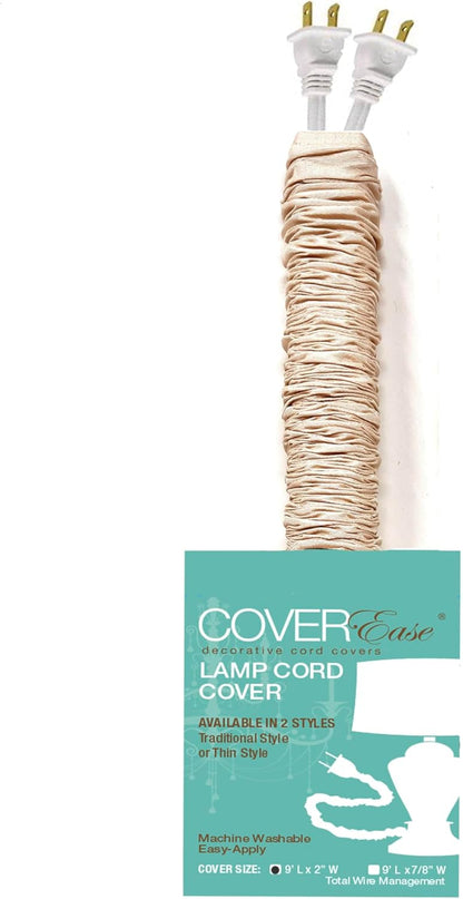 Cream COVEREase Lamp Cord Cover 9 ft Faux Silk Fabric Cover - Cable Sleeve, Wire Cover, Cord Hider for Cable Management for Electrical Lighting Fixtures. (1 PK)