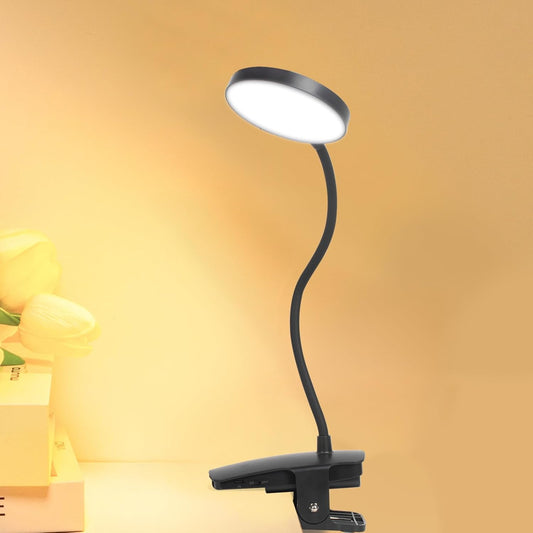Cordless Clip on Desk Lamp with Clamp, 30 Lighting Modes (6 Colors x 5 Dimming Levels) Eye-Protect 450 Lumen, 360° Flexible Gooseneck & Foldable, Clip on Light for Bed Headboard / Puzzle,Black 1 Pcs