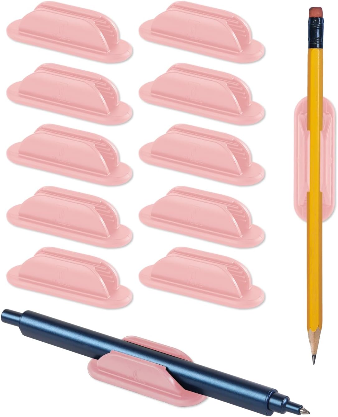 Tiizze 10 Pack Adhesive Pencil Holder for Desk, Silicone Pen Holder for Wall, Clipboard & Laptop with 15 Upgraded Sticky Pads, Rugged Grip Pencil Holders for Classroom Teacher Essentials (Black)