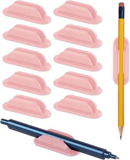 Tiizze 10 Pack Adhesive Pencil Holder for Desk, Silicone Pen Holder for Wall, Clipboard & Laptop with 15 Upgraded Sticky Pads, Rugged Grip Pencil Holders for Classroom Teacher Essentials (Black)