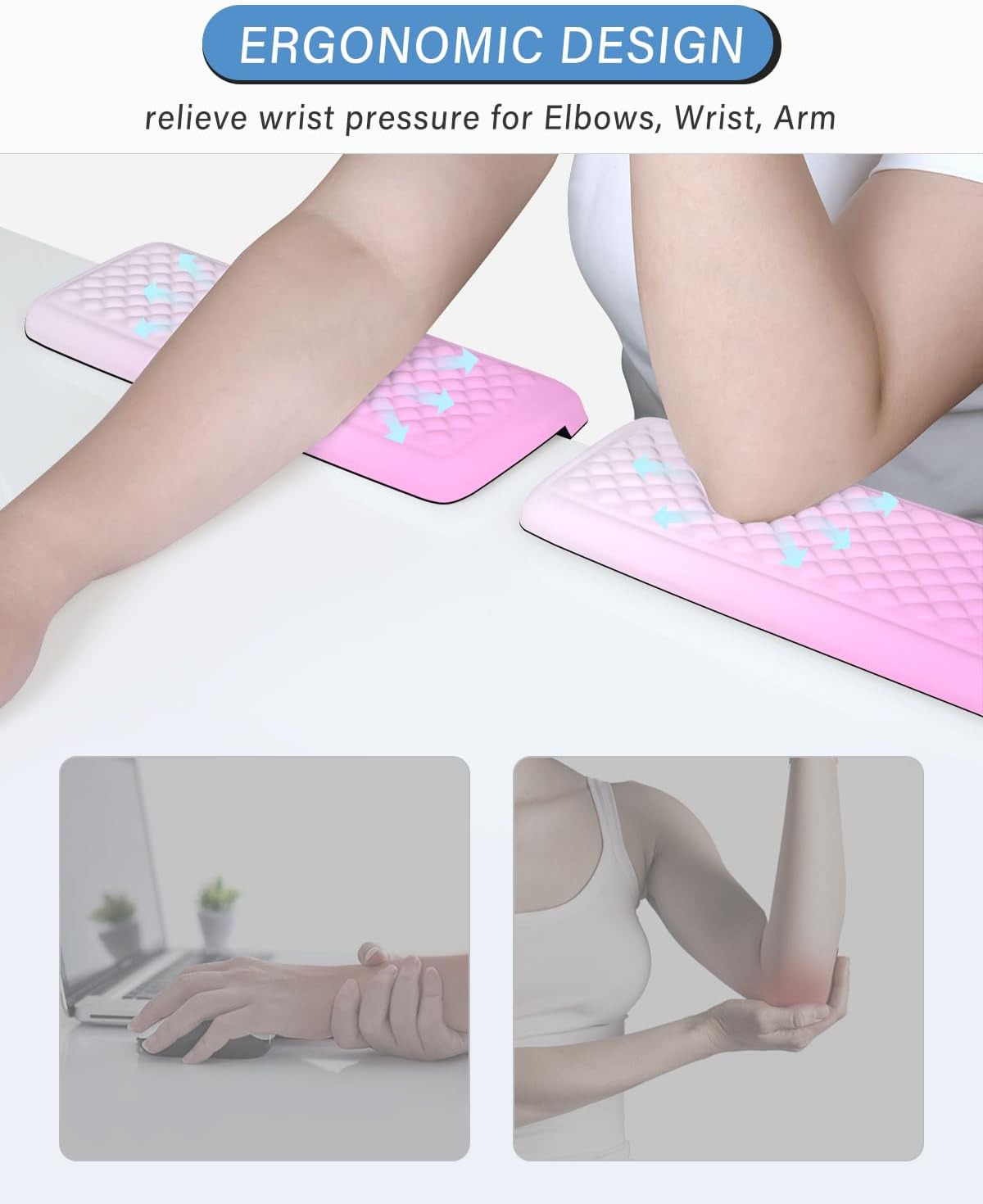 ITNRSIIET 2-Piece L Shaped Split-Design Desk Elbow Pad, Dual-Zone Support, Tri-Zone Relief for Elbow/Forearm/Wrist, Adaptive to All Desk Geometry, Non-Slip Laser-Engraved Base, Timeless Black