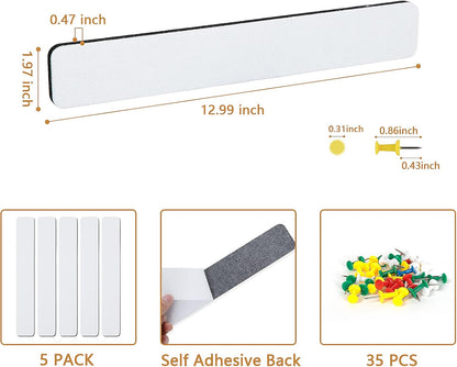 Felt Pin Board Bar Strips Bulletin Board for Bedrooms Offices Home Wall Decoration, Notice Board Self Adhesive Cork Board with 35 Push Pins for Paste Notes, Photos, Schedules