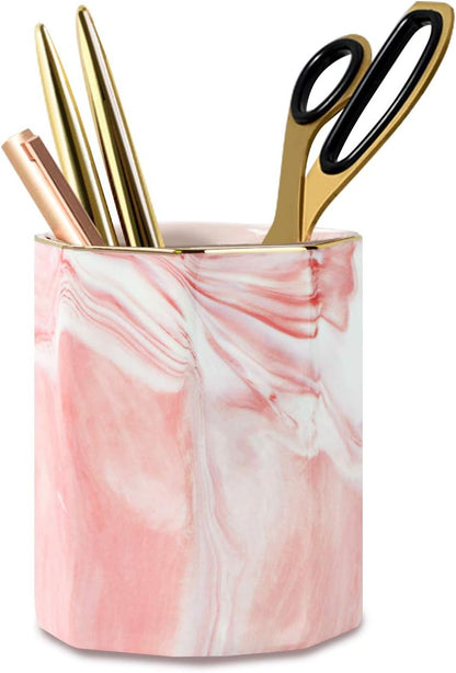 Pen Holder, Pencil Holder for Desk, Marble Desk Organizer Cute, Durable Ceramic Pencil Cup, Decorative Makeup Brush Holder Cup, Stationery Holder for Office, Home, Gray Marble
